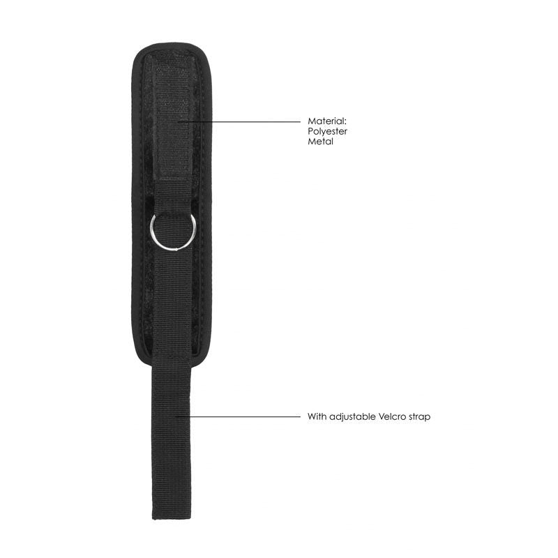 Ouch! velvet & velcro adjustable handcuffs - Product top view, with specifications  | Flirtybay.com.au
